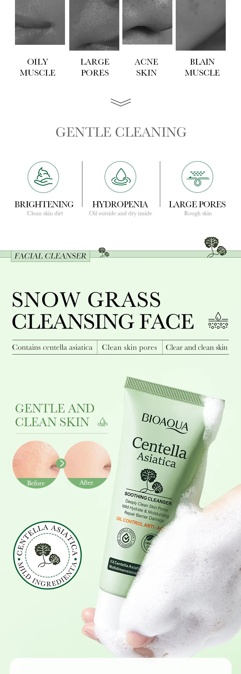 BIOAQUA Centella Asiatica Facial Cleanser for Radiant Skin