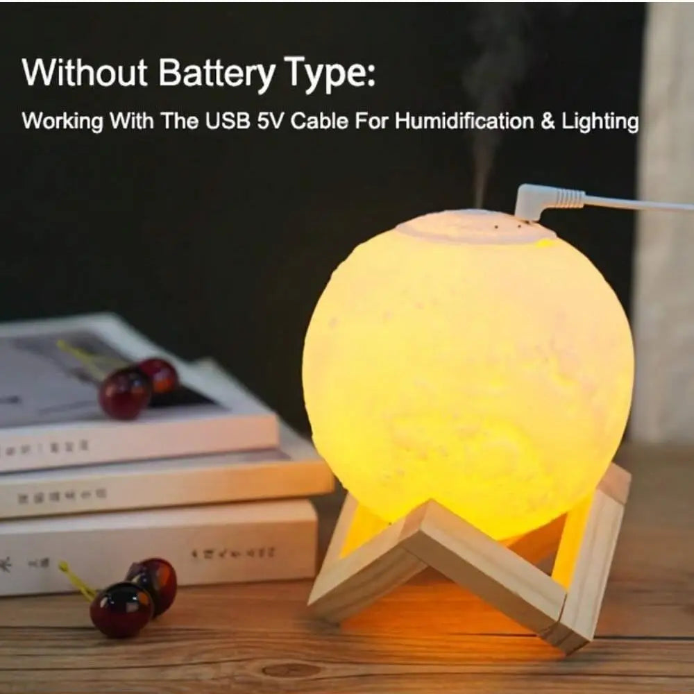 1pc 3D Moon Lamp Humidifier With Wooden Base For Tranquil Home Decor