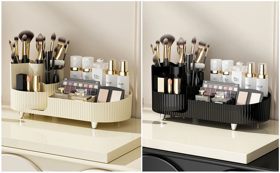 360 Rotating Makeup Organizer for Vanity with Brush Holder