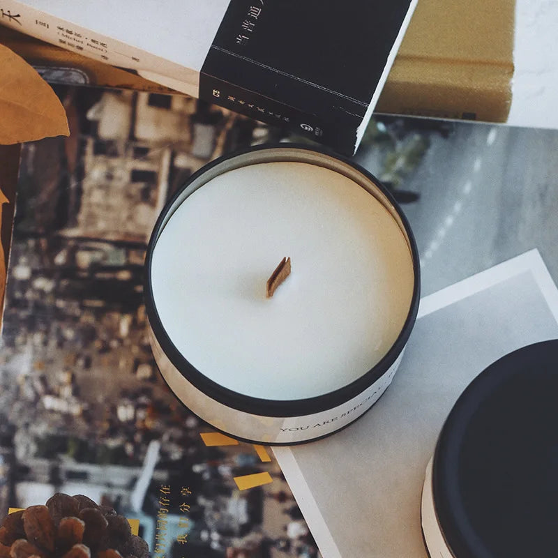 Black Tin Can Scented Aromatic Candles with Dried Flower