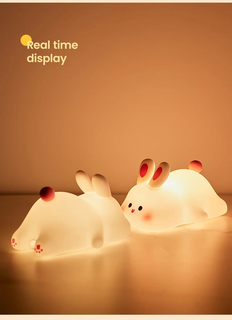 Big Face Rabbit Night Light Cute Silicone Soft Lamp Gift