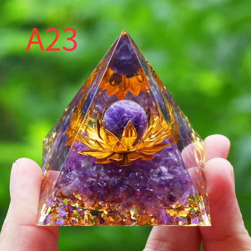 Crystals Stone Orgone Pyramid Energy Generator Natural Amethyst Peridot Reiki Chakra Tool