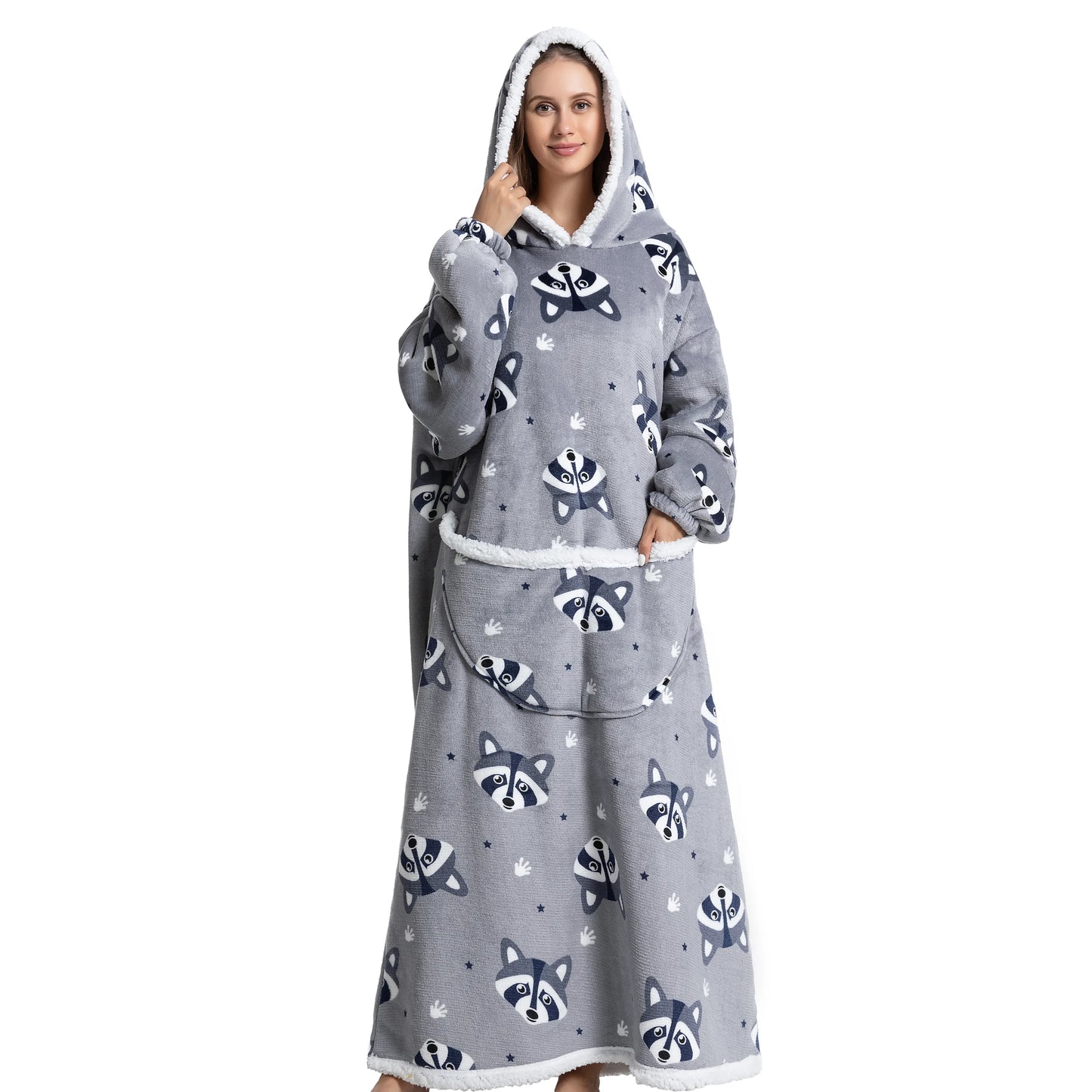 Oversized Wearable Blanket Cozy Warm Flannel Hoodie for Adults