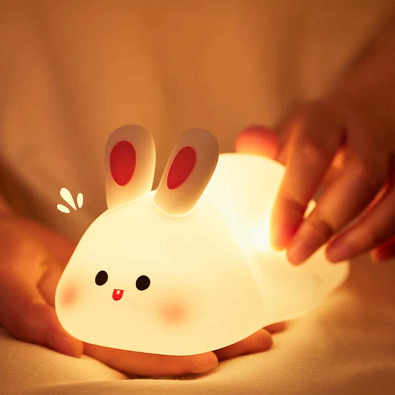 Big Face Rabbit Night Light Cute Silicone Soft Lamp Gift