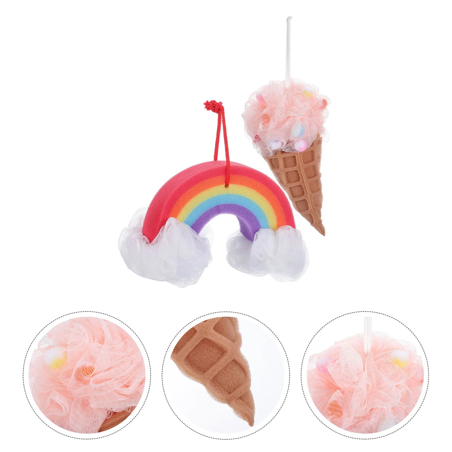 2 Pcs Rainbow Bath Flower Sponge Loofahs for Shower Kids