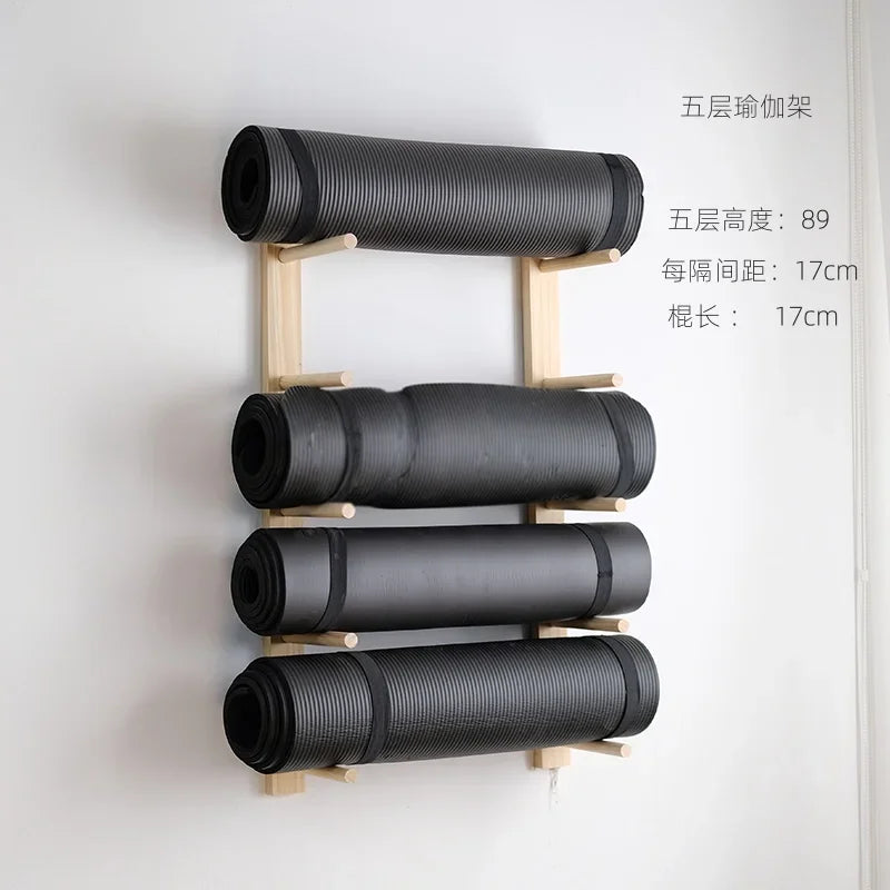 Solid Wood Yoga Mat Storage Organizer Wall Shelf Rack