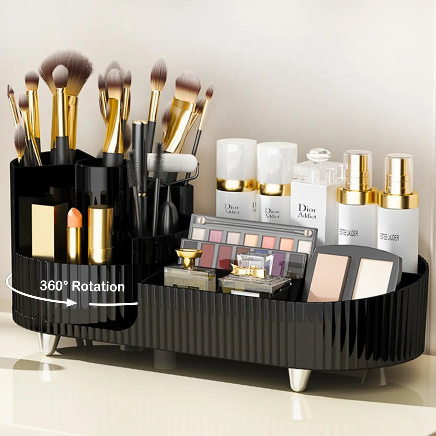 360 Rotating Makeup Organizer for Vanity with Brush Holder