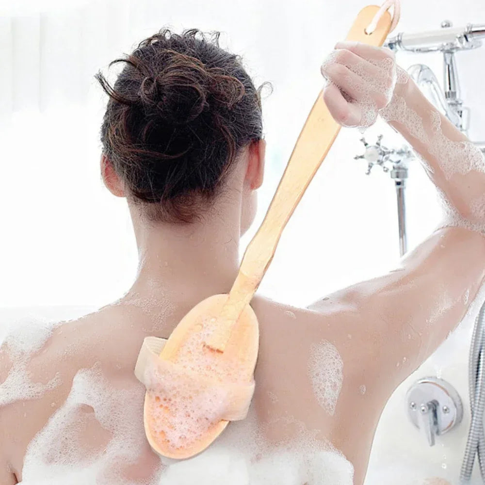 Natural Bristles Back Scrubber Shower Brush for Exfoliation