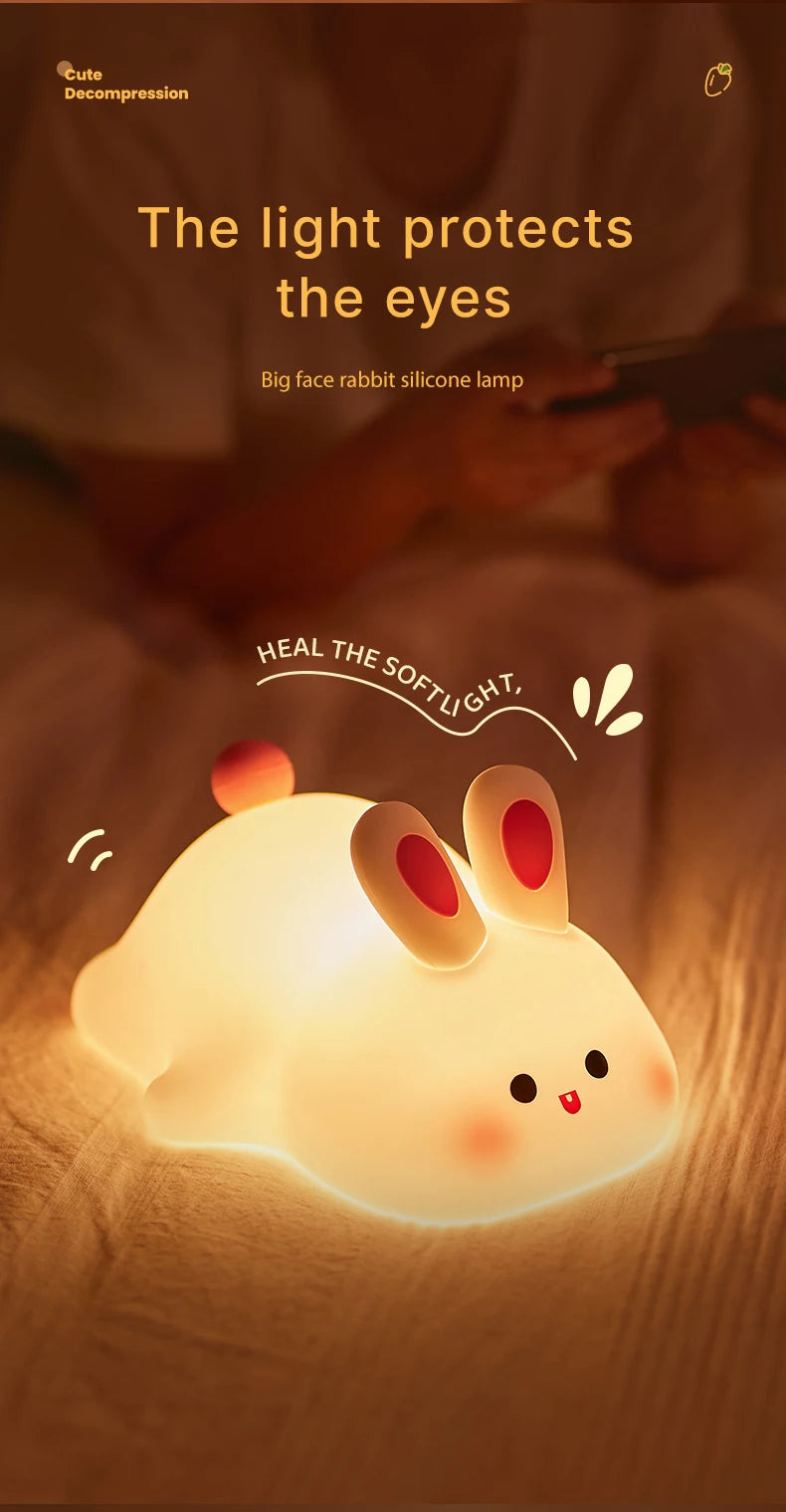 Big Face Rabbit Night Light Cute Silicone Soft Lamp Gift