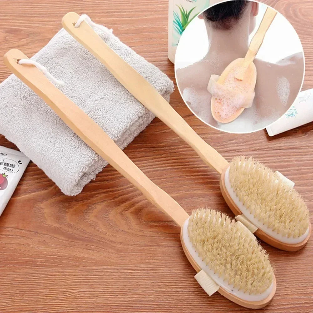 Natural Bristles Back Scrubber Shower Brush for Exfoliation