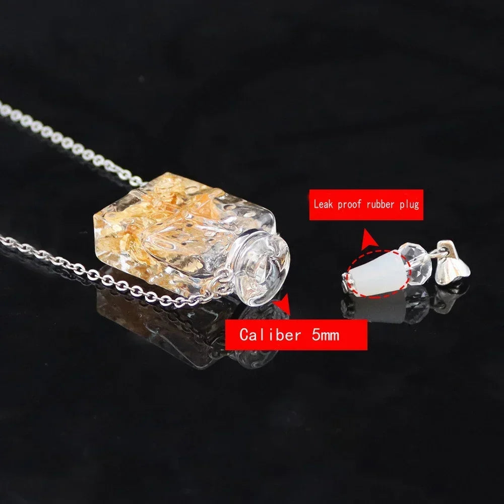 Fashion Crystal Aromatherapy Necklace Goldleaf Glass Pendant