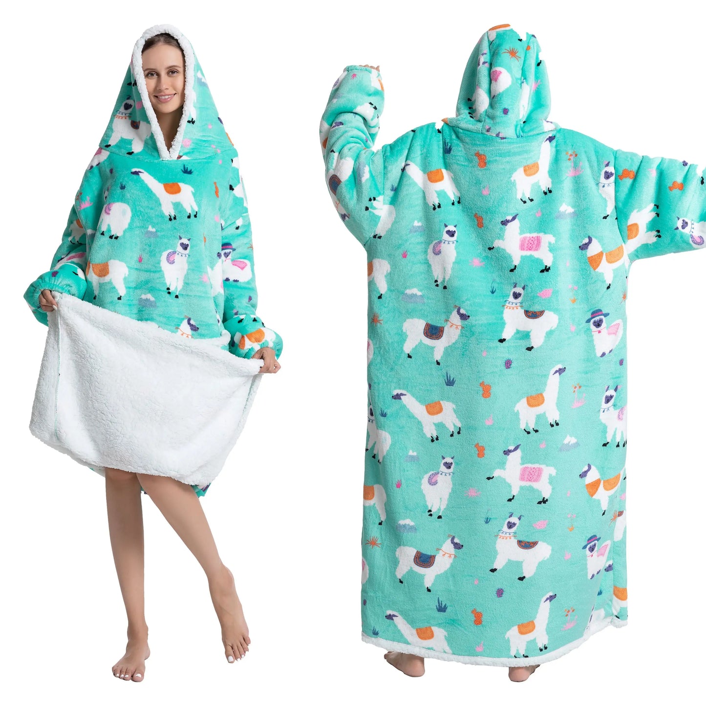 Oversized Wearable Blanket Cozy Warm Flannel Hoodie for Adults