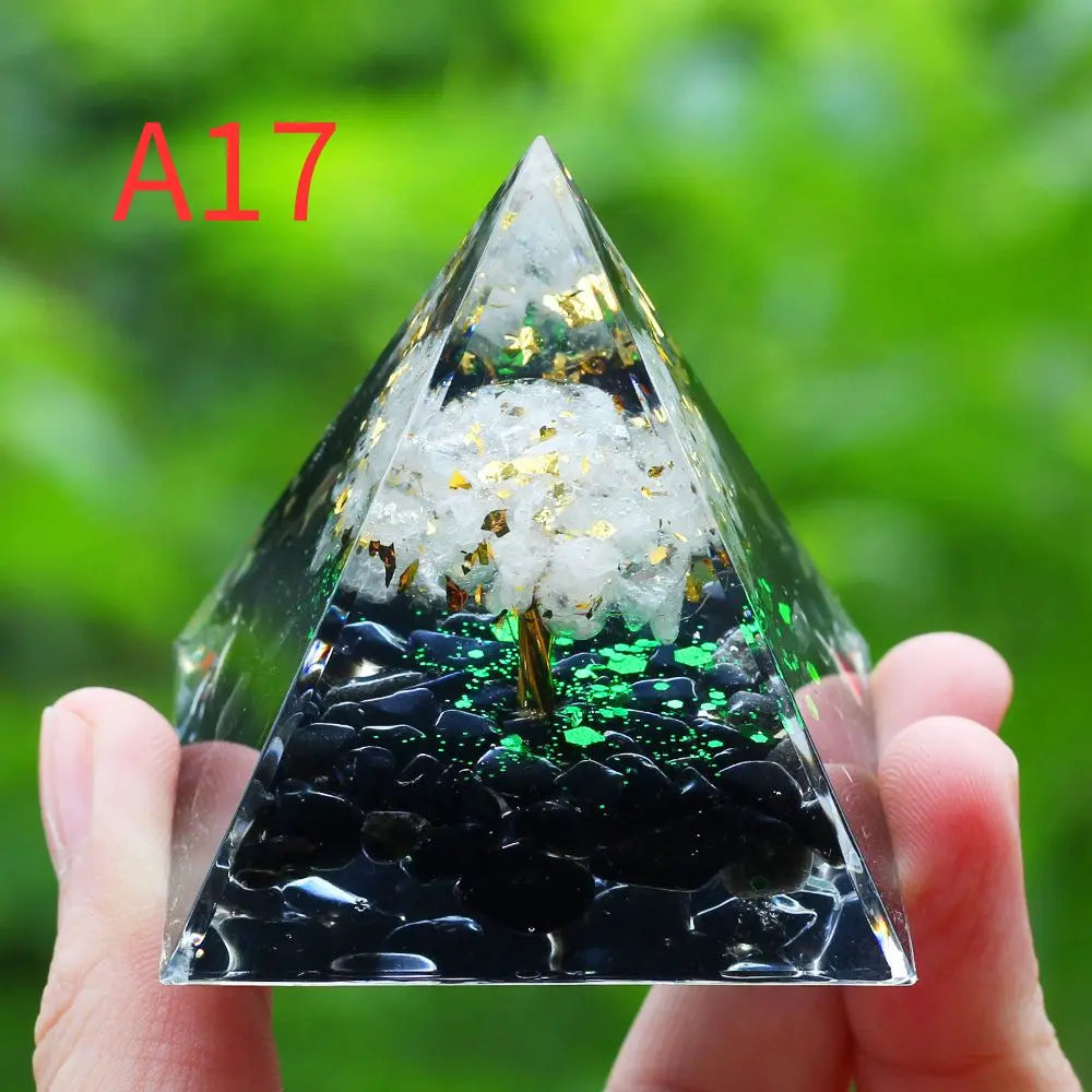 Crystals Stone Orgone Pyramid Energy Generator Natural Amethyst Peridot Reiki Chakra Tool