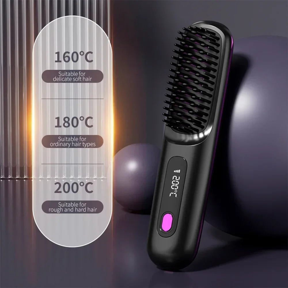 Wireless Straight Hair Comb Electric Hot Comb Mini Two-in-One Ceramic Curler