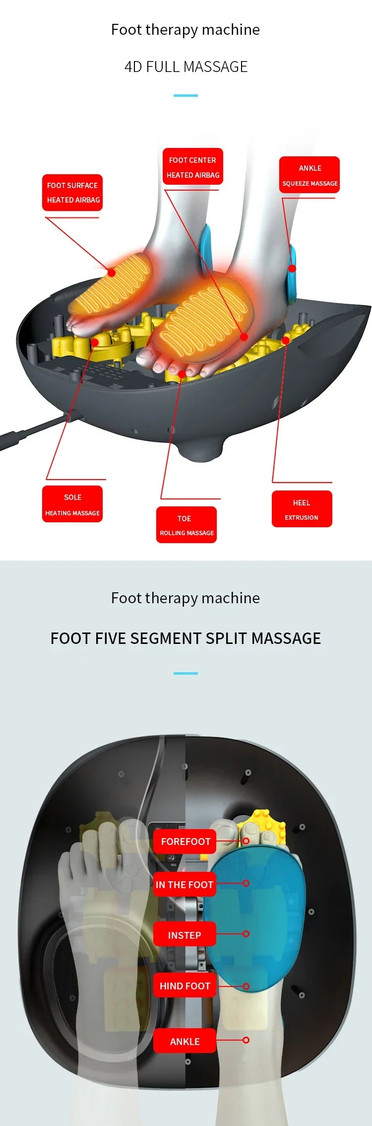 Foot Massager Electric Vibrator Shiatsu Heating Therapy 6D Massage