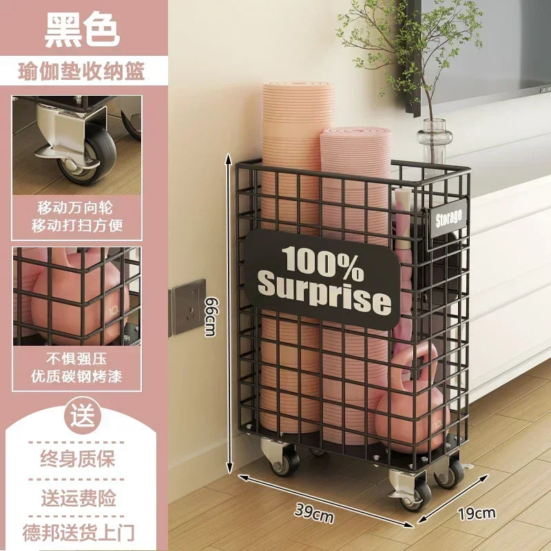 Large Capacity Yoga Mat Storage Basket with Iron Shelf Rack