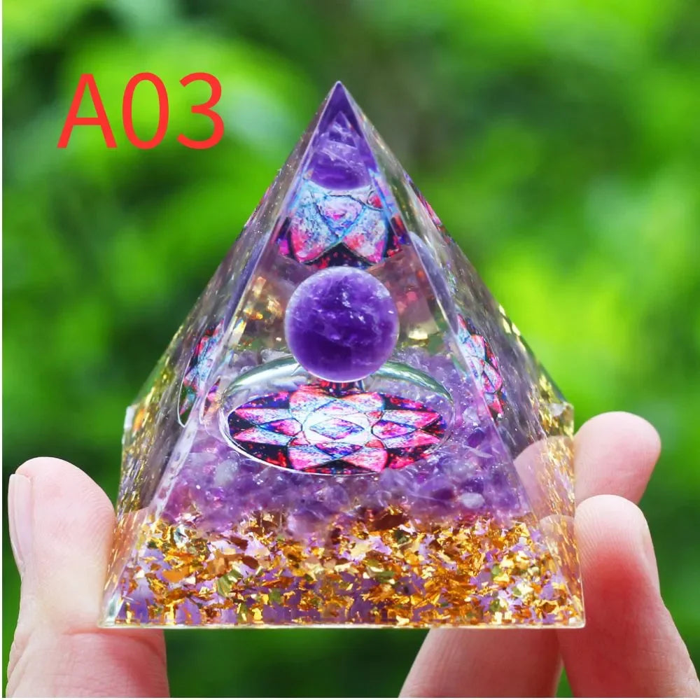 Crystals Stone Orgone Pyramid Energy Generator Natural Amethyst Peridot Reiki Chakra Tool