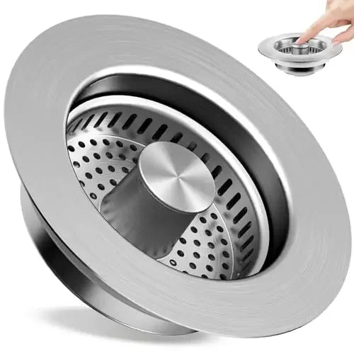 3 In 1 Kitchen Sink Drain Strainer Stainless Steel Pop-Up Stopper