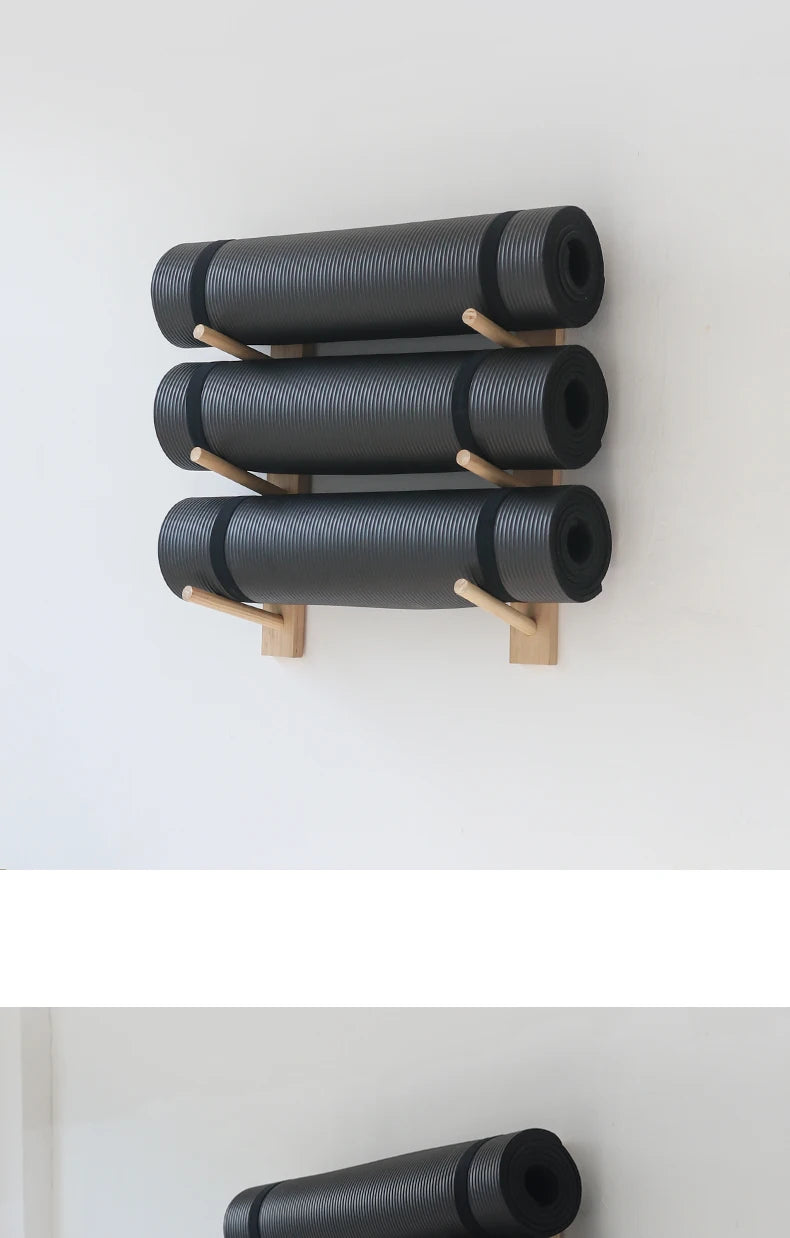 Solid Wood Yoga Mat Storage Organizer Wall Shelf Rack