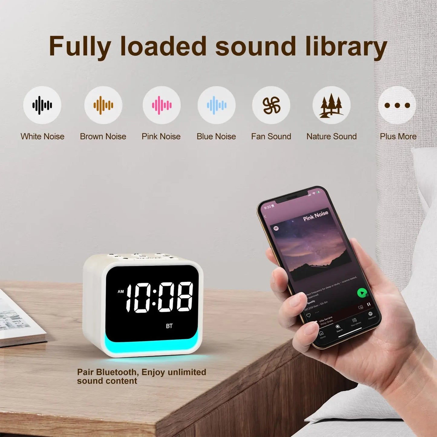 Digital Display White Noise Machine and Bluetooth Speaker