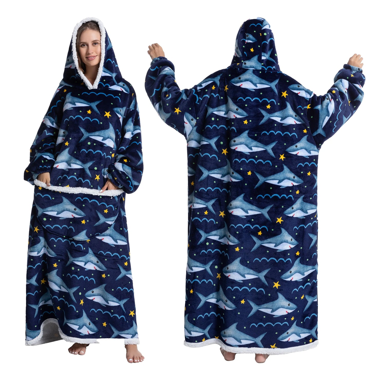 Oversized Wearable Blanket Cozy Warm Flannel Hoodie for Adults