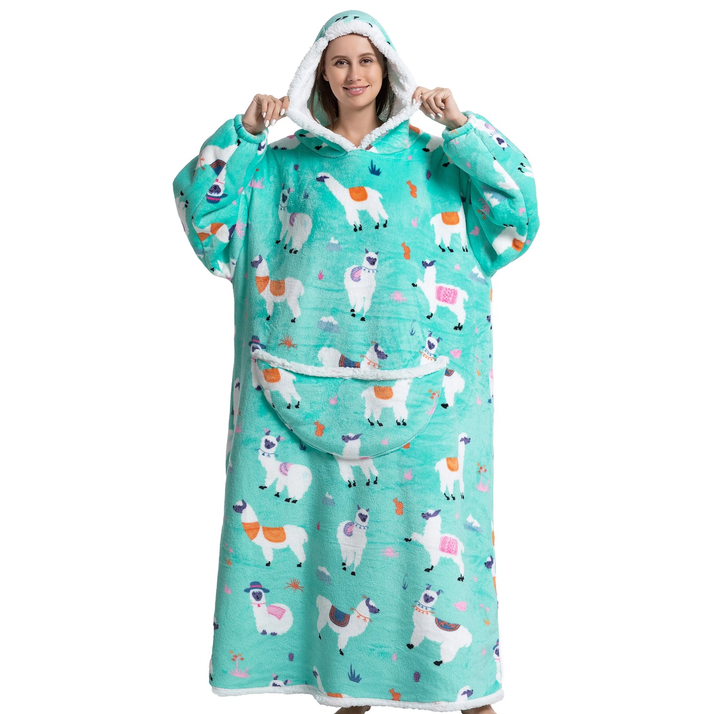 Oversized Wearable Blanket Cozy Warm Flannel Hoodie for Adults