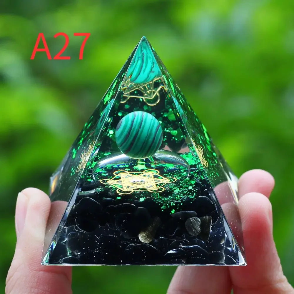 Crystals Stone Orgone Pyramid Energy Generator Natural Amethyst Peridot Reiki Chakra Tool