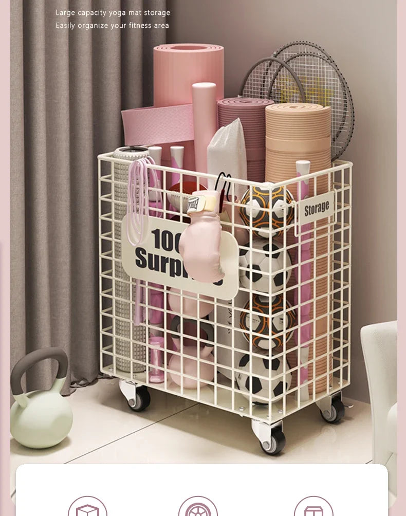 Large Capacity Yoga Mat Storage Basket with Iron Shelf Rack