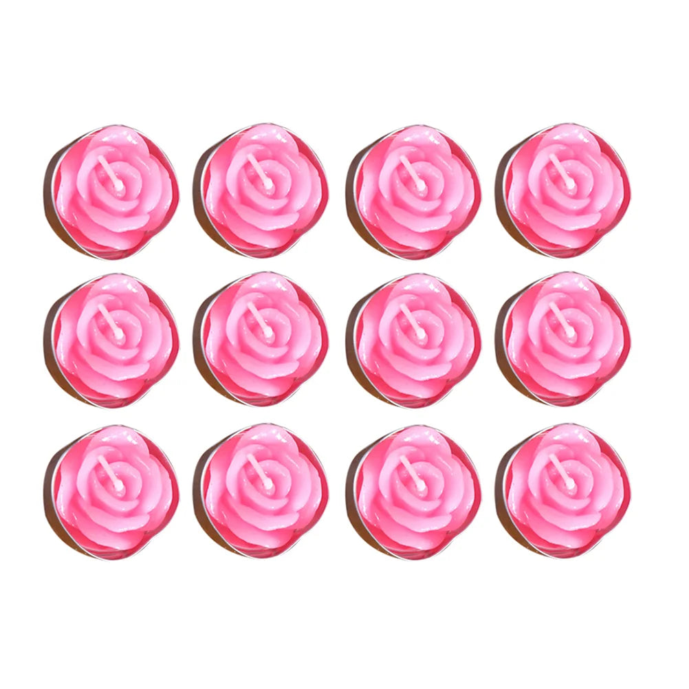 12Pcs Rose Shape Tea Light Candle for Romantic Decor 2024