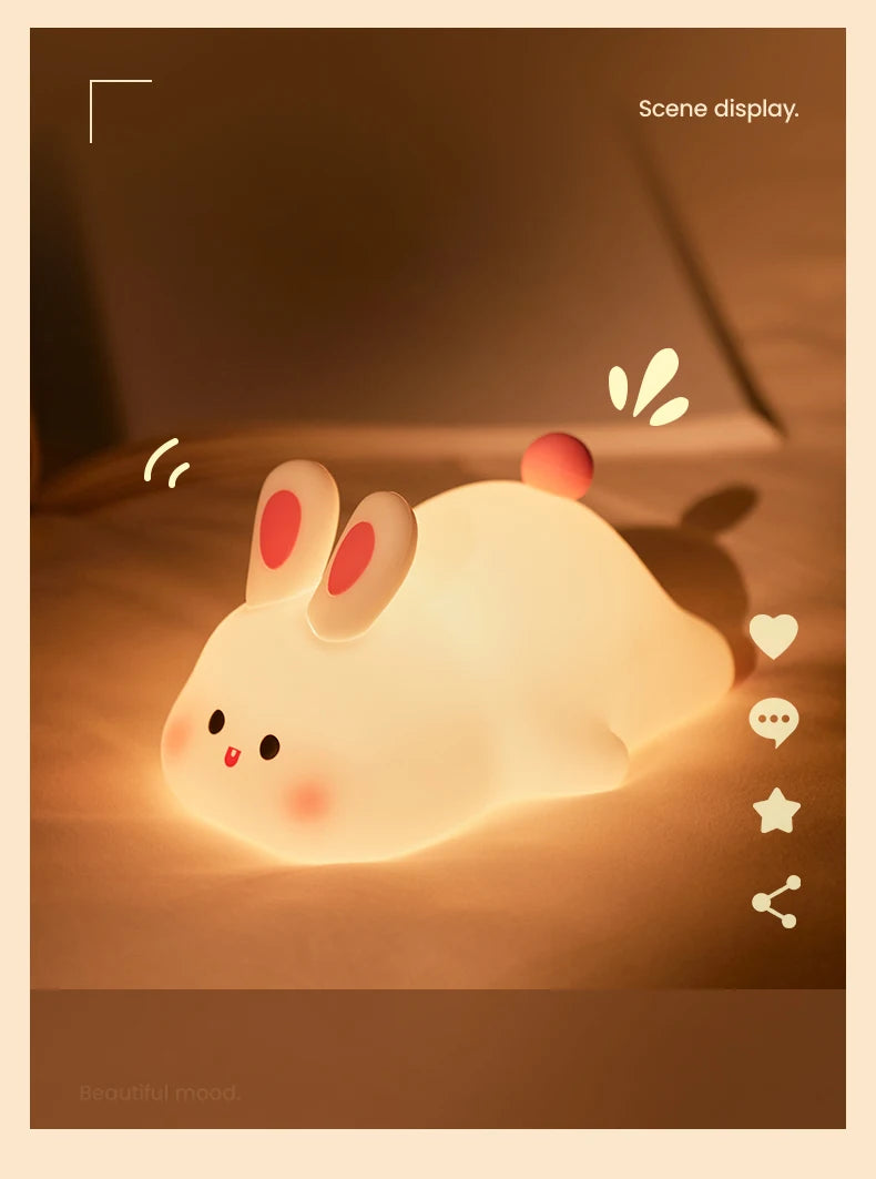 Big Face Rabbit Night Light Cute Silicone Soft Lamp Gift