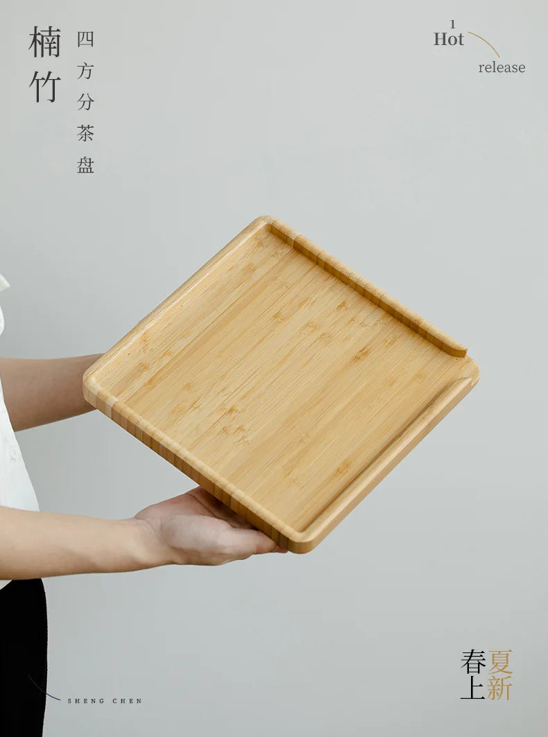 Chinese Bamboo Food Tray Puer Tea Box Open Knife Pry Tea Plate