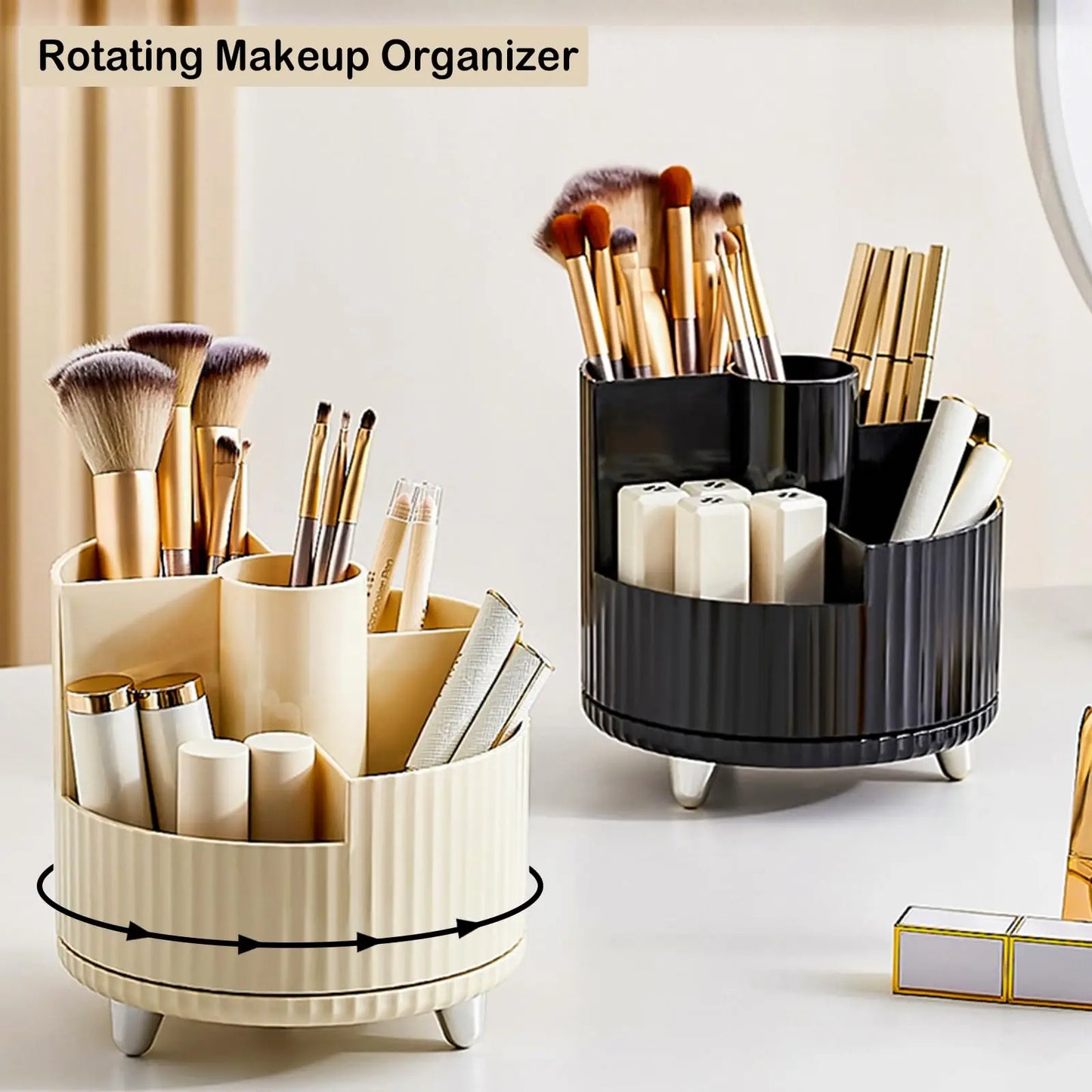 360 Rotating Makeup Organizer for Vanity with Brush Holder