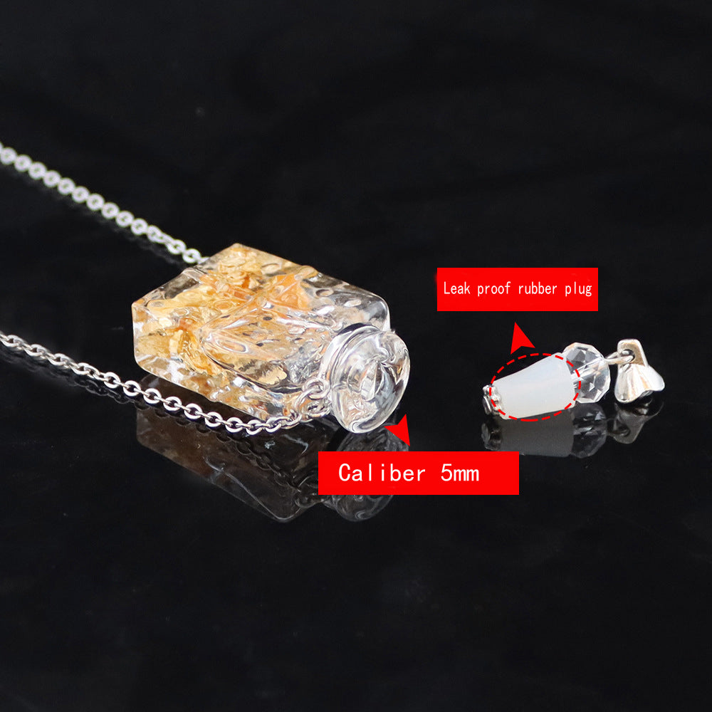 Fashion Crystal Aromatherapy Necklace Goldleaf Glass Pendant