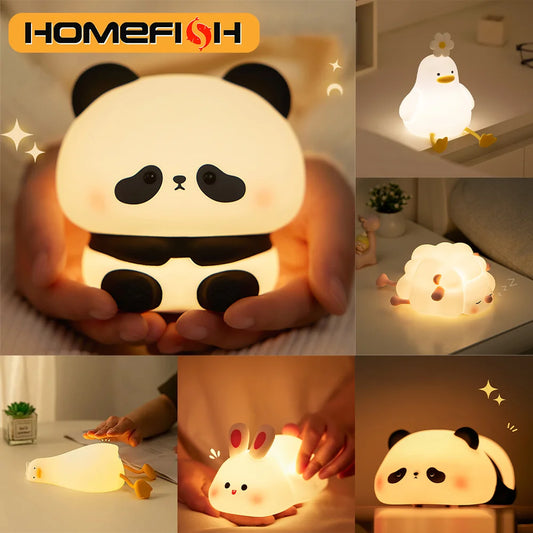 Animal Shaped Night Light LED Cute Panda Rabbit Light for Children's Eye Protection