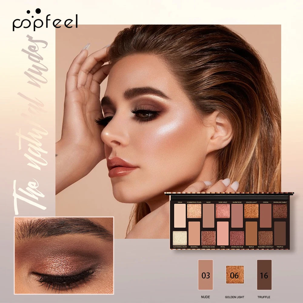 POPFEEL 16 Color Eyeshadow Palette Natural Nude Shades