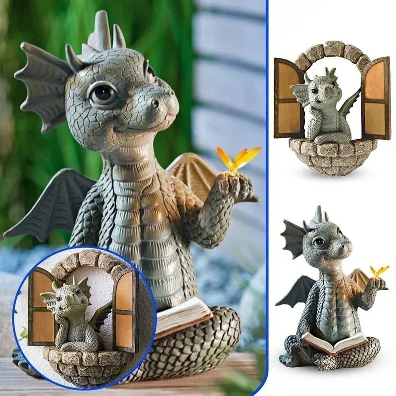 Solar Powered Outdoor Garden Dragon Statue for Meditation