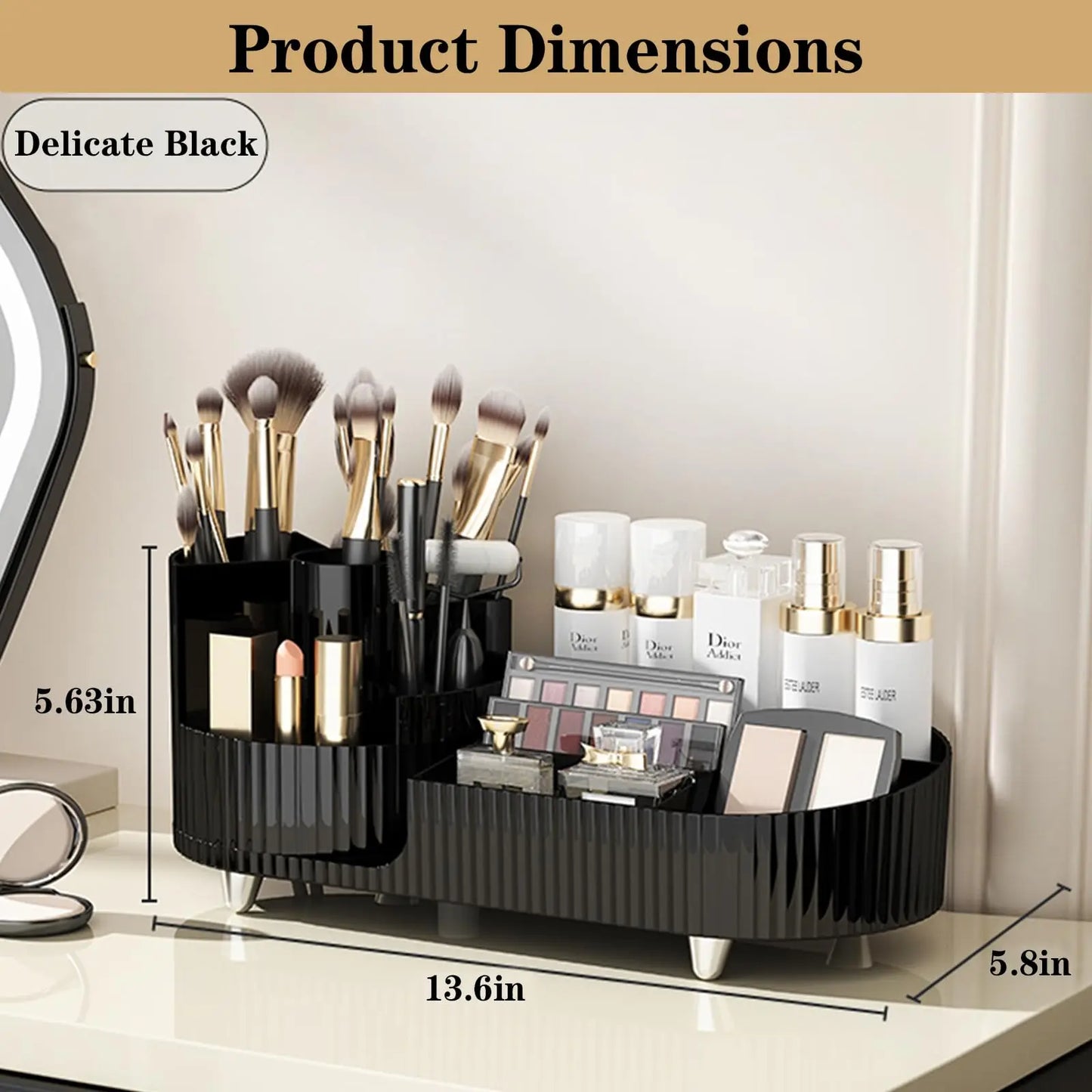 360 Rotating Makeup Organizer for Vanity with Brush Holder