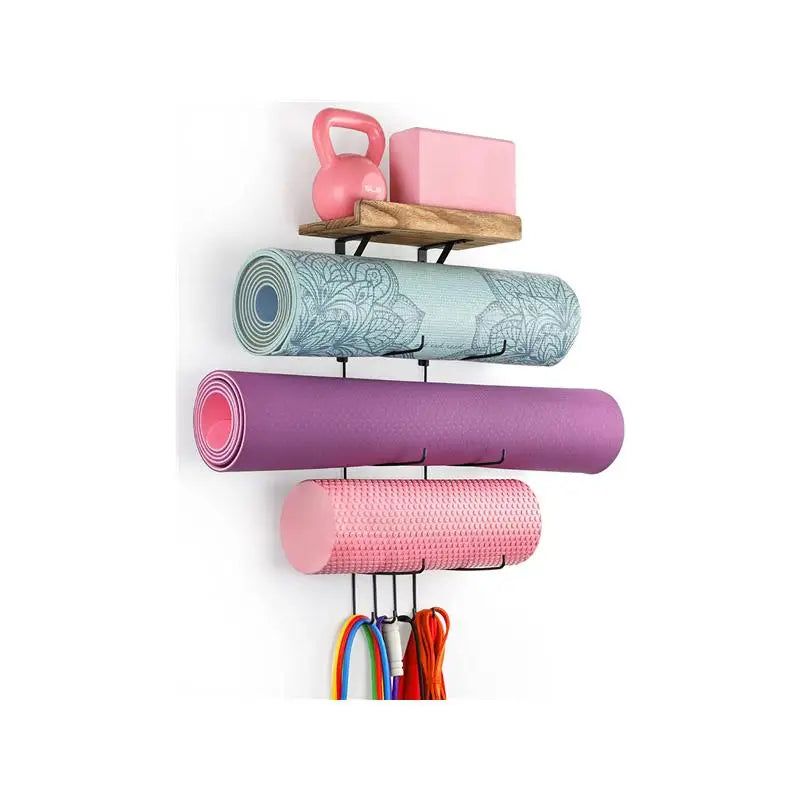 1Set Yoga Mat Holder Accessories Wall Mount Organizer Storage Decor Foam Roller and Towel Storage Rack