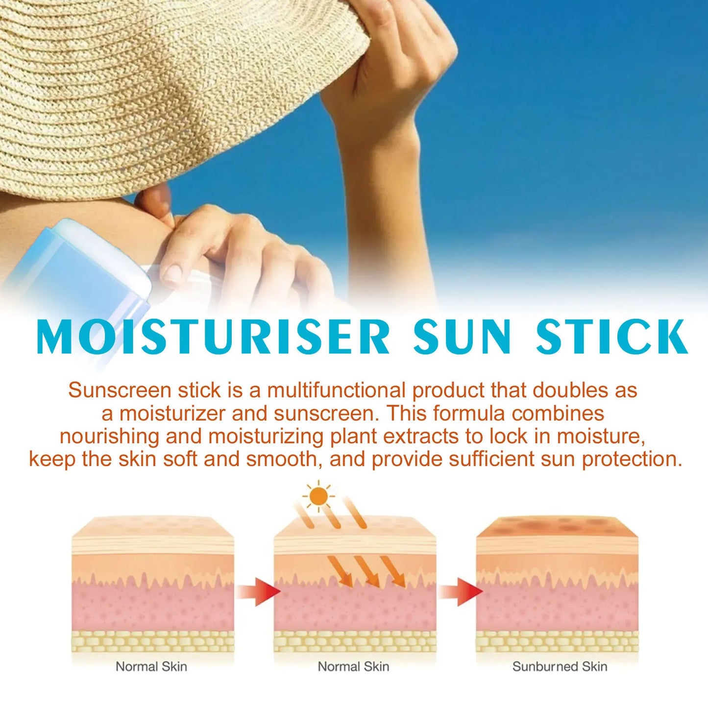 Moisturizing Sunscreen Stick Broad Spectrum SPF 50+ UVA UVB Protection 0.7oz