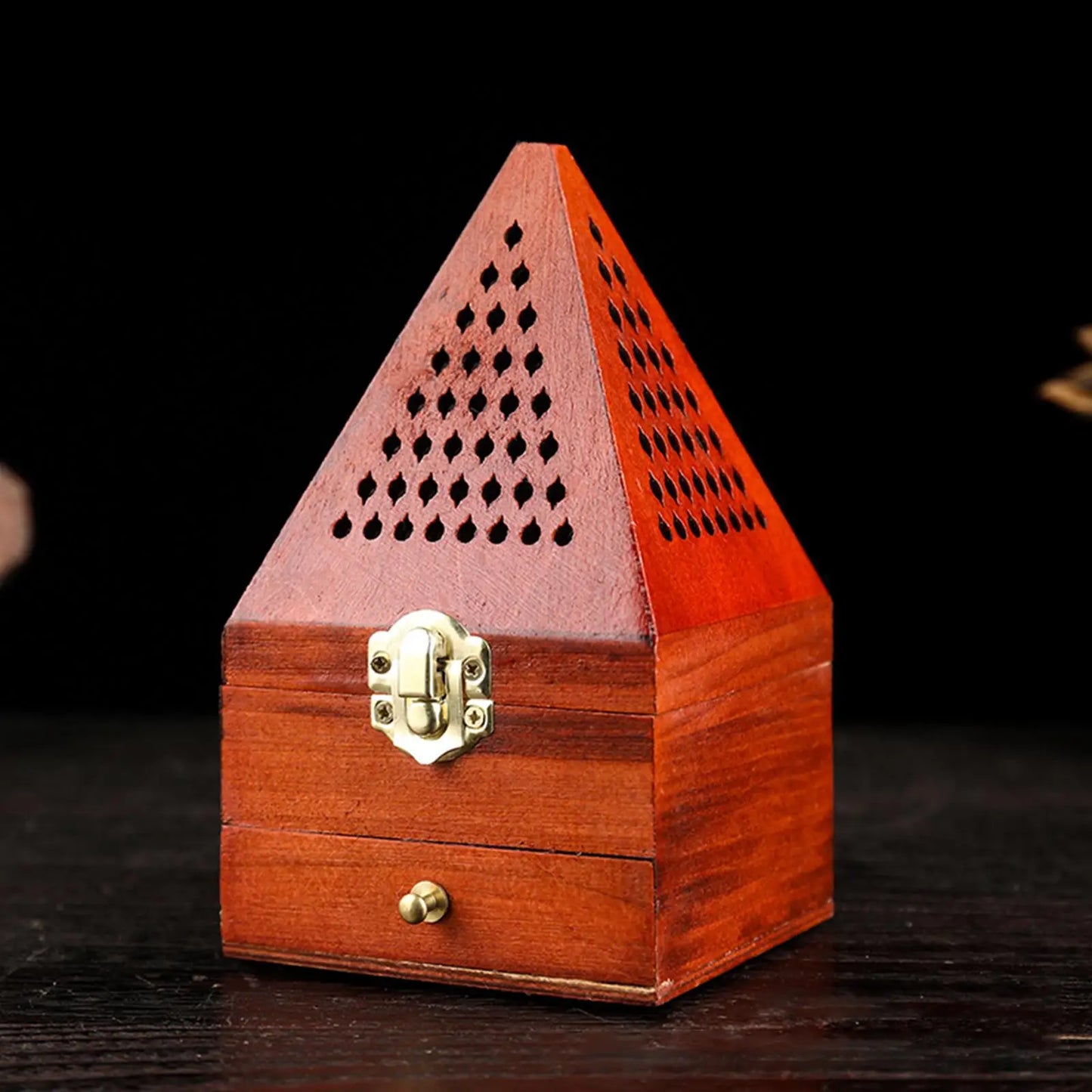 Wood Incense Burner Box Wooden Censer Pyramid Decor Holder