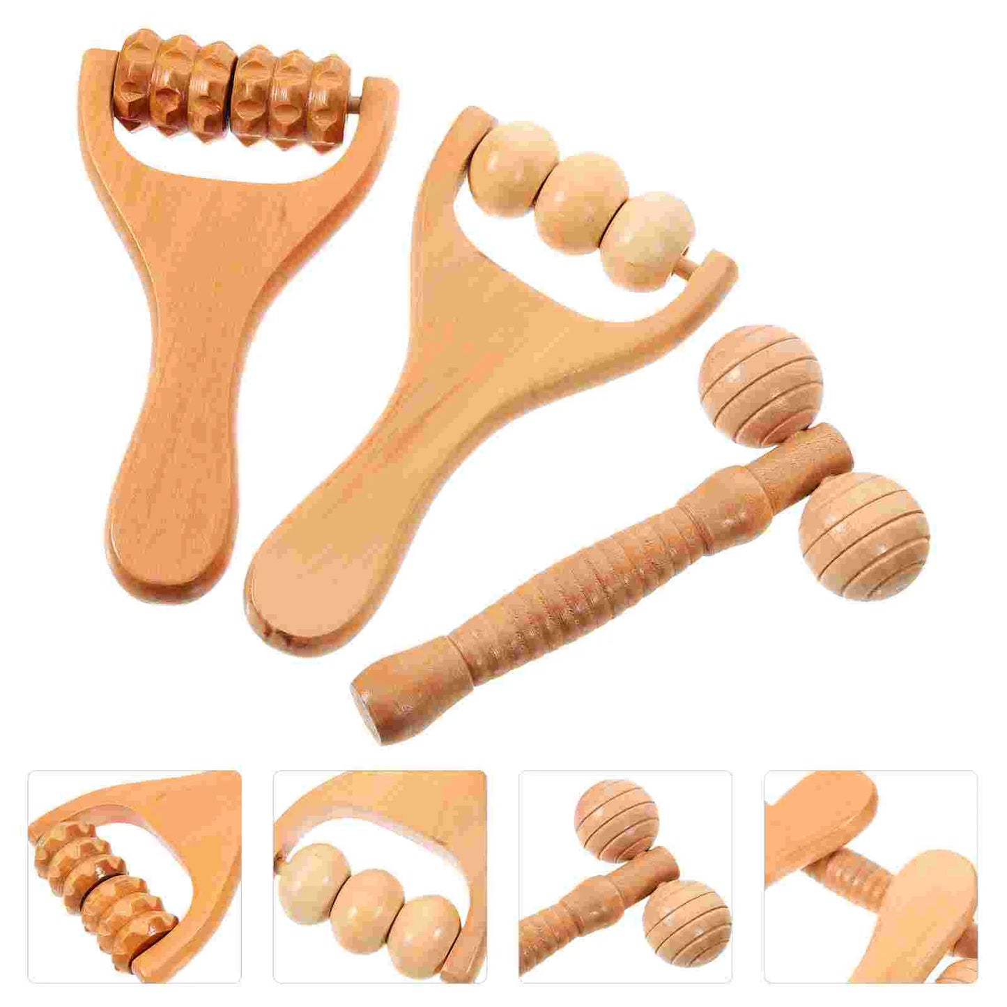 3 Pcs Neck and Waist Soothing Massage Tool Wooden Roller