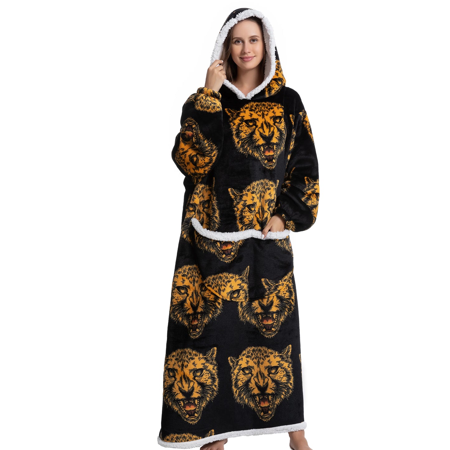 Oversized Wearable Blanket Cozy Warm Flannel Hoodie for Adults