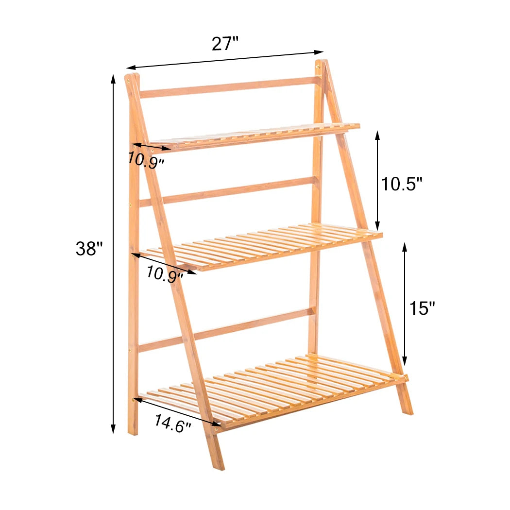 3 Tier Foldable Bamboo Plant Stand Organizer for Indoor Outdoor