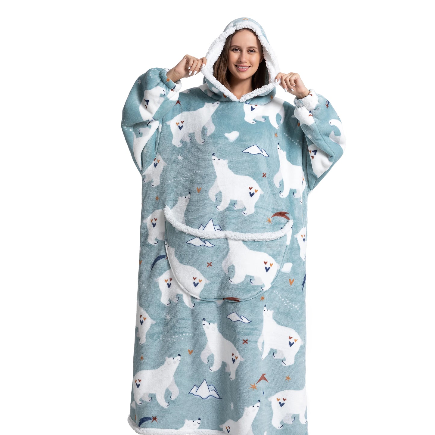 Oversized Wearable Blanket Cozy Warm Flannel Hoodie for Adults