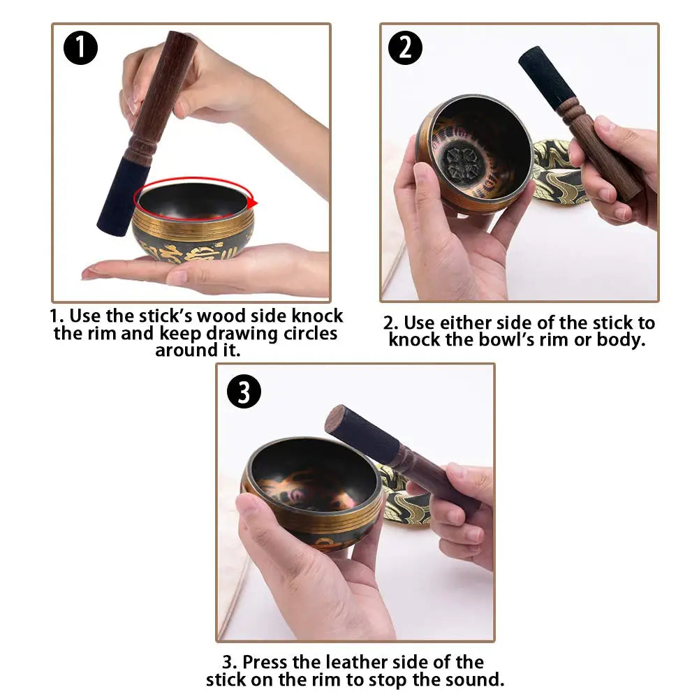 Tibetan Singing Bowl Set Lotus Unique Gift for Meditation