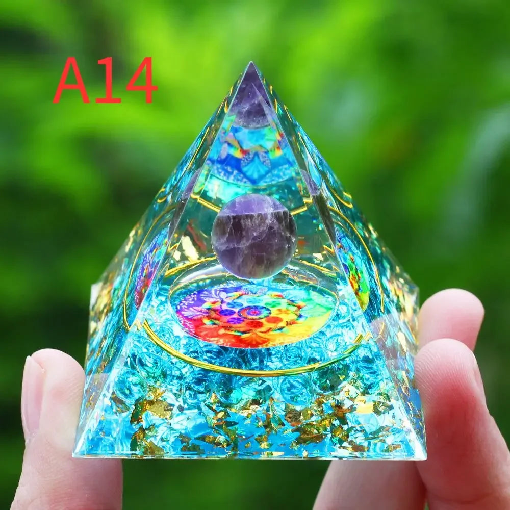 Crystals Stone Orgone Pyramid Energy Generator Natural Amethyst Peridot Reiki Chakra Tool