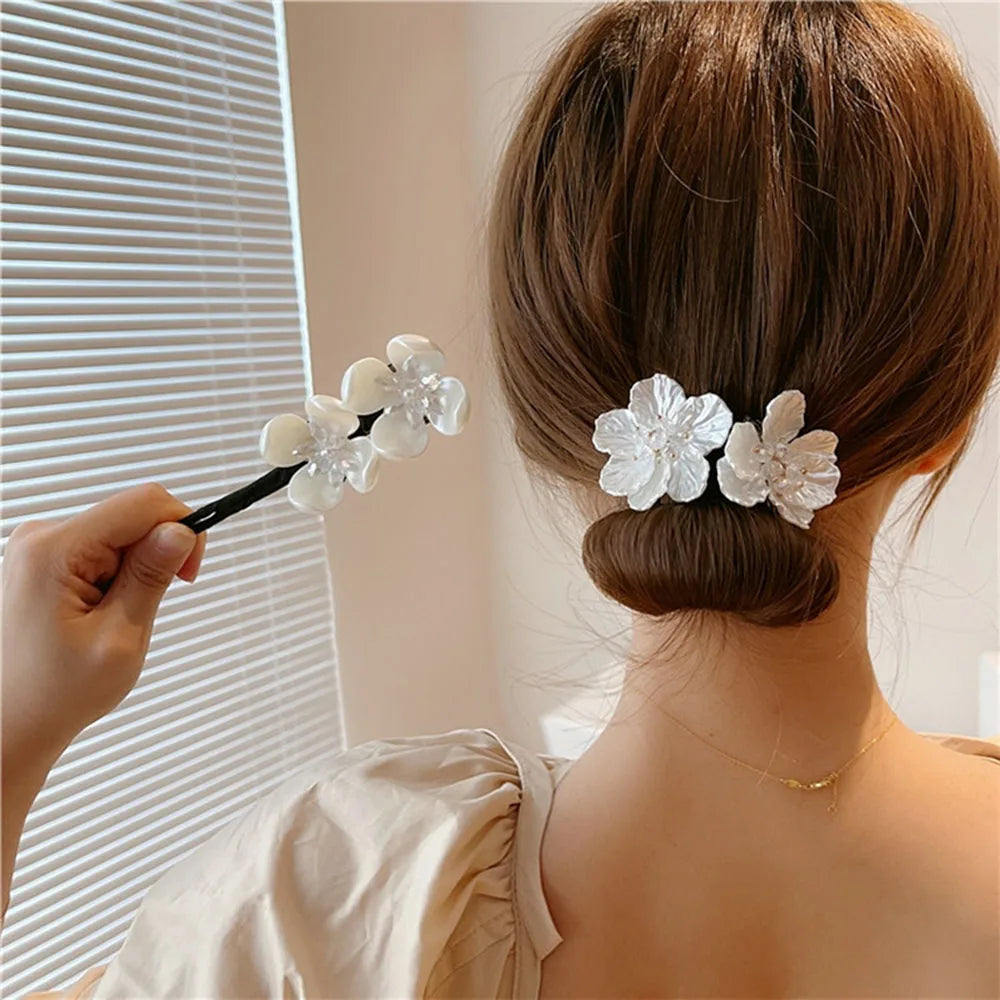 Vintage Shell Pearl Hairpin Bun Hairstyle Tool for Women