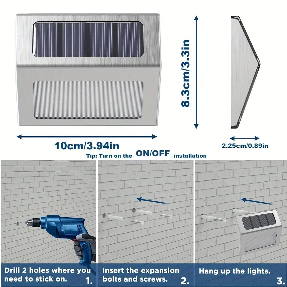 1~10pcs Solar Stair Lights Waterproof Yard Garden Light for Outside Patio Stainless Steel Solar Lamp