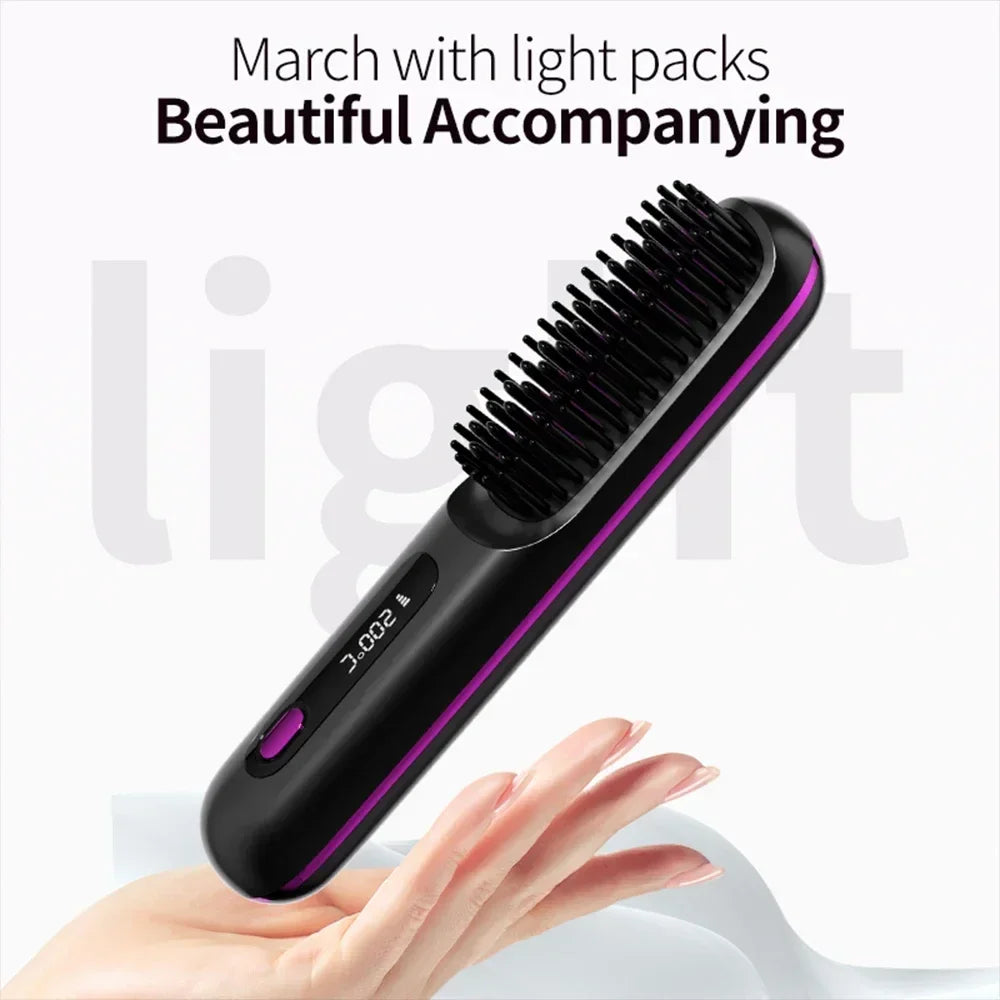 Wireless Straight Hair Comb Electric Hot Comb Mini Two-in-One Ceramic Curler