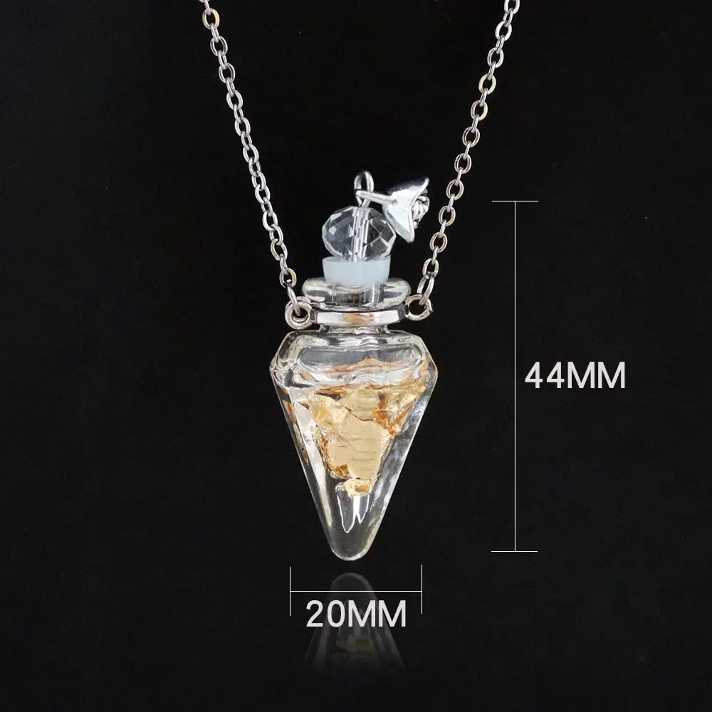 Fashion Crystal Aromatherapy Necklace Goldleaf Glass Pendant